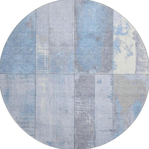 HomeRoots 8' Stylish Sky Blue and Gray Geometric Washable Round Rug with UV Protection for Busy Homes 706568