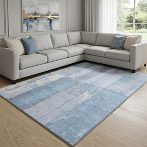 HomeRoots 8' X 10' Sky Blue and Gray Geometric Area Rug - Washable, Stain Resistant, Non-Slip & UV Protected! 706569