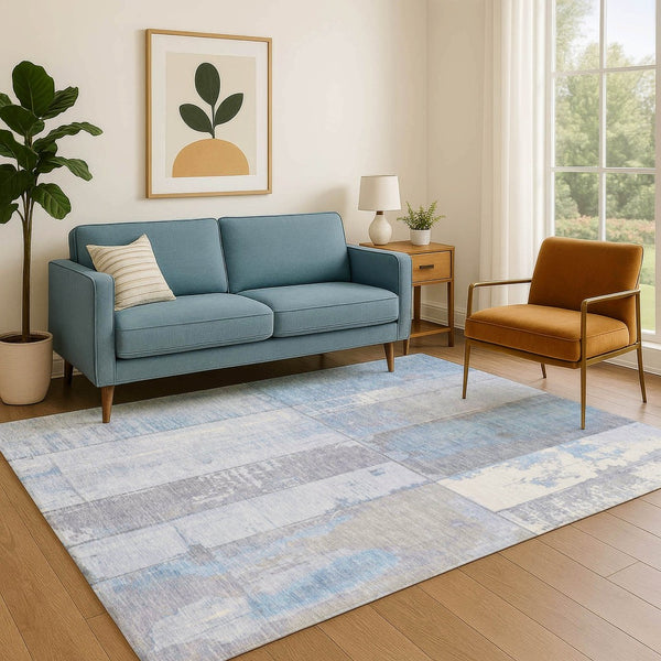 HomeRoots 8' X 10' Sky Blue and Gray Geometric Area Rug - Washable, Stain Resistant, Non-Slip & UV Protected! 706569