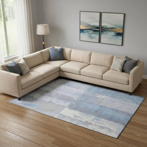 HomeRoots 9' X 12' Sky Blue & Gray Geometric Area Rug - Washable, UV-Protected, Durable for Busy Homes 706570