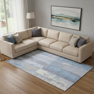 HomeRoots 10' X 14' Stylish Sky Blue & Gray Geometric Area Rug - Washable, UV Protected, Ideal for Busy Homes 706571