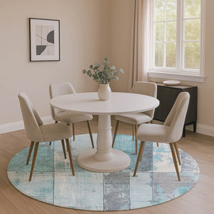 HomeRoots 8' Teal and Gray Geometric Round Rug - Washable, UV Protected, Durable, Non-Slip, Modern Design! 706574