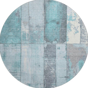 HomeRoots 8' Teal and Gray Geometric Round Rug - Washable, UV Protected, Durable, Non-Slip, Modern Design! 706574