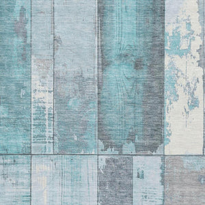 HomeRoots 8' X 10' Teal & Gray Geometric Washable Area Rug – Durable, Stylish & UV Protected for Modern Homes 706575
