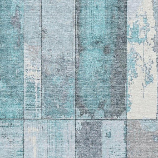 HomeRoots 8' X 10' Teal & Gray Geometric Washable Area Rug – Durable, Stylish & UV Protected for Modern Homes 706575