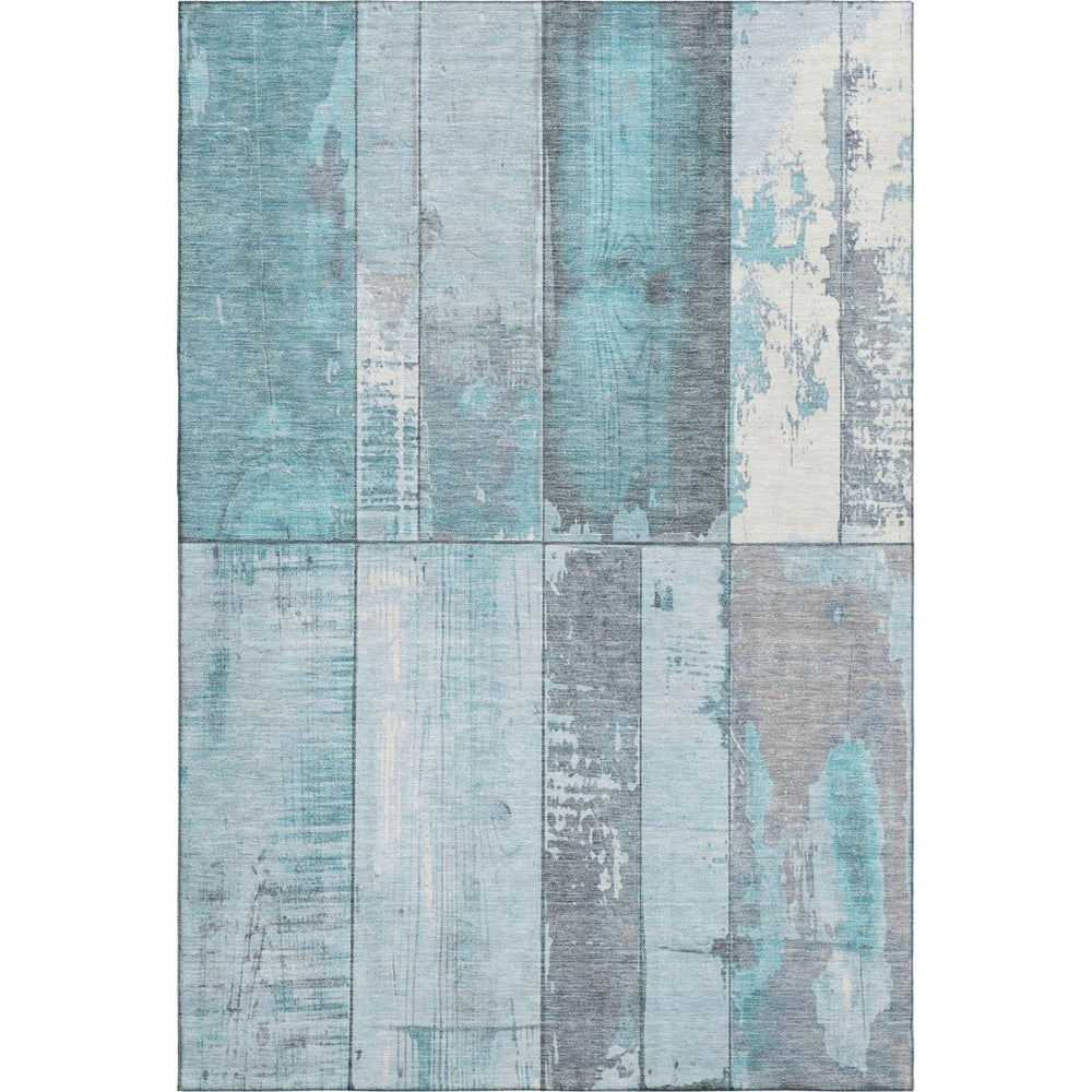 HomeRoots 9' X 12' Stylish Teal and Gray Geometric Washable Area Rug with UV Protection for Busy Homes 706576