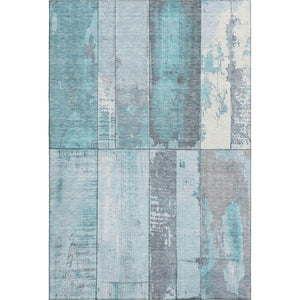 HomeRoots 9' X 12' Stylish Teal and Gray Geometric Washable Area Rug with UV Protection for Busy Homes 706576