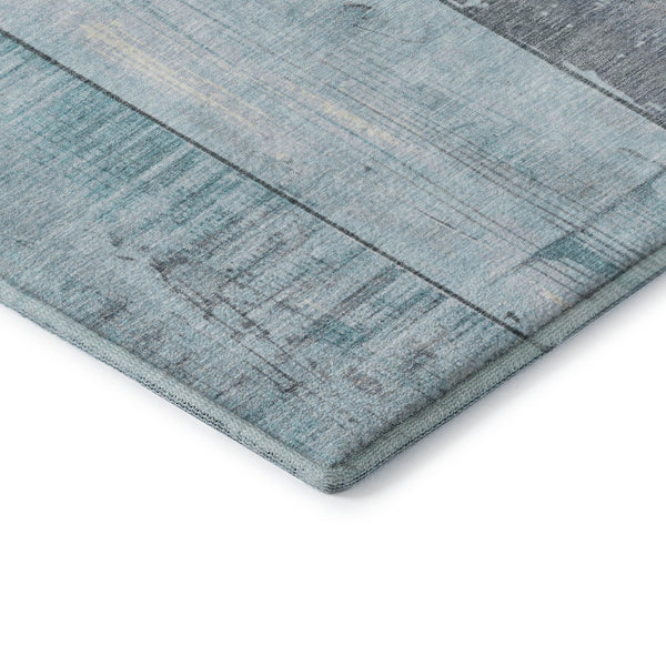 HomeRoots 9' X 12' Stylish Teal and Gray Geometric Washable Area Rug with UV Protection for Busy Homes 706576