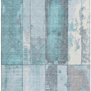 HomeRoots 9' X 12' Stylish Teal and Gray Geometric Washable Area Rug with UV Protection for Busy Homes 706576