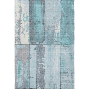 HomeRoots 9' X 12' Stylish Teal and Gray Geometric Washable Area Rug with UV Protection for Busy Homes 706576