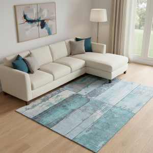 HomeRoots 10' X 14' Teal and Gray Geometric Area Rug - Washable, UV-Protected, Perfect for High-Traffic Homes 706577