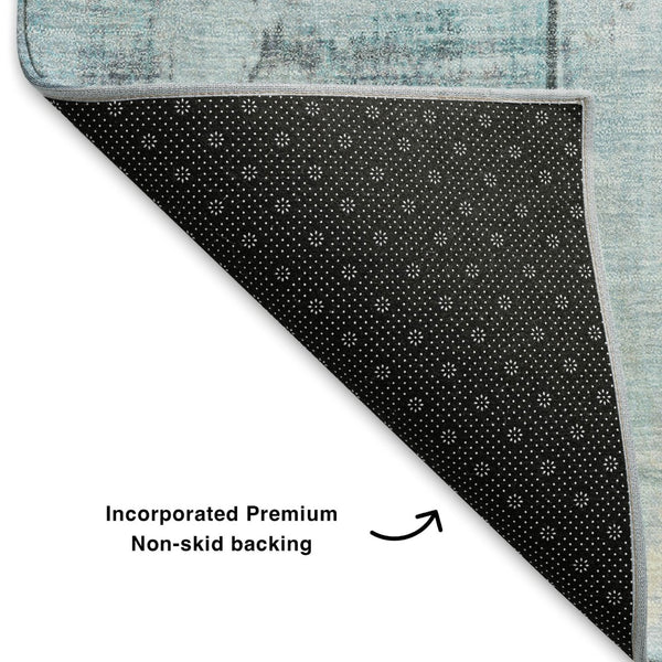 HomeRoots 10' X 14' Teal and Gray Geometric Area Rug - Washable, UV-Protected, Perfect for High-Traffic Homes 706577
