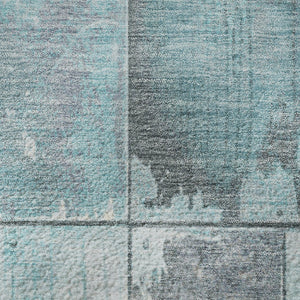 HomeRoots 10' X 14' Teal and Gray Geometric Area Rug - Washable, UV-Protected, Perfect for High-Traffic Homes 706577
