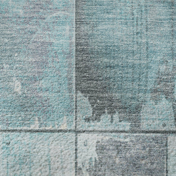 HomeRoots 10' X 14' Teal and Gray Geometric Area Rug - Washable, UV-Protected, Perfect for High-Traffic Homes 706577