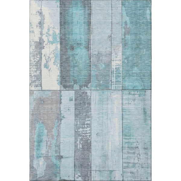 HomeRoots 10' X 14' Teal and Gray Geometric Area Rug - Washable, UV-Protected, Perfect for High-Traffic Homes 706577