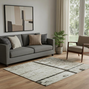 HomeRoots 5' X 8' Taupe & Gray Geometric Area Rug - Durable, Stain-Resistant, UV Protected for Modern Homes 706579