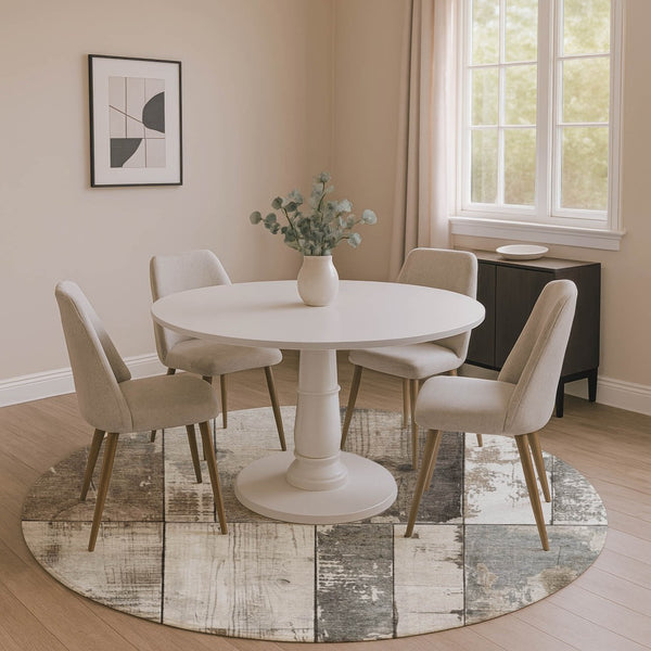 HomeRoots 8' Taupe and Gray Geometric Round Rug - Washable, UV-Protected, Non-Slip & Perfect for High-Traffic Areas 706580