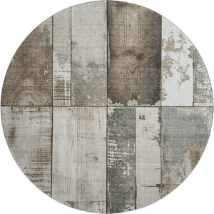 HomeRoots 8' Taupe and Gray Geometric Round Rug - Washable, UV-Protected, Non-Slip & Perfect for High-Traffic Areas 706580