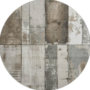 HomeRoots 8' Taupe and Gray Geometric Round Rug - Washable, UV-Protected, Non-Slip & Perfect for High-Traffic Areas 706580