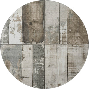 HomeRoots 8' Taupe and Gray Geometric Round Rug - Washable, UV-Protected, Non-Slip & Perfect for High-Traffic Areas 706580