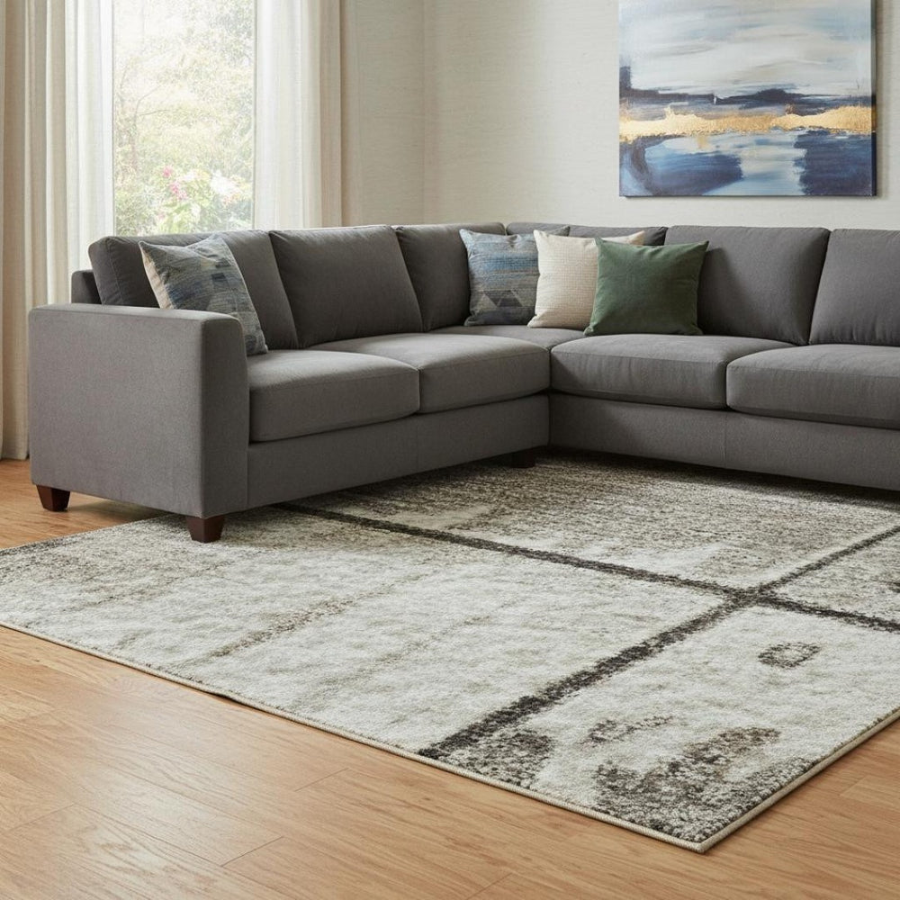 HomeRoots 8' X 10' Taupe and Gray Geometric Area Rug - Washable, UV-Protected, Stain-Resistant for Busy Homes 706581