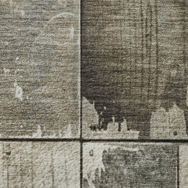 HomeRoots 9' X 12' Taupe and Gray Geometric Area Rug - Washable, UV Protected, Ideal for High-Traffic Spaces 706582