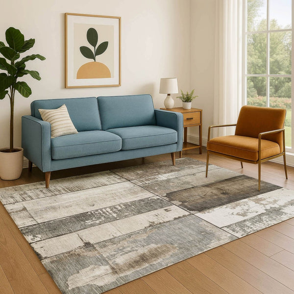 HomeRoots 9' X 12' Taupe and Gray Geometric Area Rug - Washable, UV Protected, Ideal for High-Traffic Spaces 706582