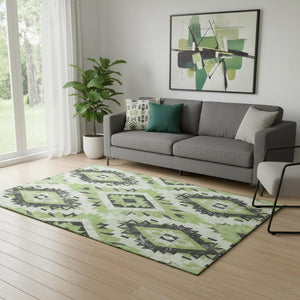 HomeRoots 5' X 8' Artichoke Green Southwestern Area Rug - Washable, UV Protected, Stylish & Durable Design 706585