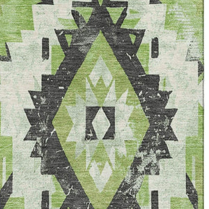 HomeRoots 5' X 8' Artichoke Green Southwestern Area Rug - Washable, UV Protected, Stylish & Durable Design 706585