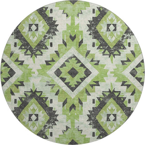 HomeRoots 8' Artichoke Green Southwestern Round Rug - Washable, UV Protected, Durable & Stylish for Any Room 706586