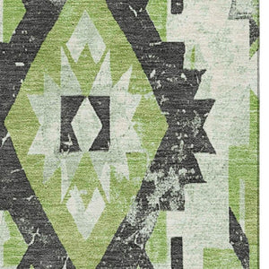 HomeRoots 8' X 10' Southwestern Area Rug in Artichoke Green & Charcoal - Washable, UV Protected & Non-Slip 706587
