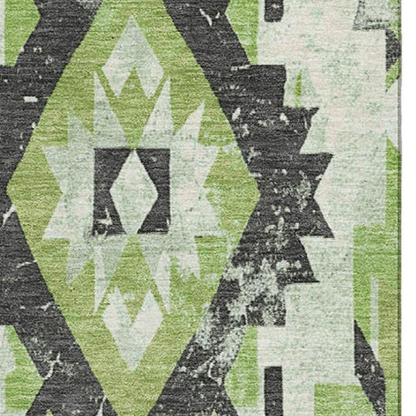 HomeRoots 8' X 10' Southwestern Area Rug in Artichoke Green & Charcoal - Washable, UV Protected & Non-Slip 706587