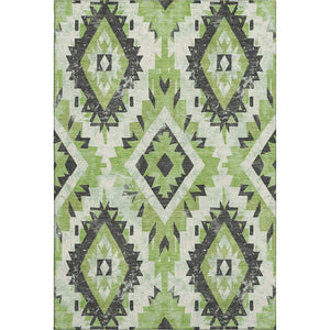 HomeRoots 9' X 12' Artichoke Green Southwestern Washable Area Rug with UV Protection for Busy Homes & Patios 706588