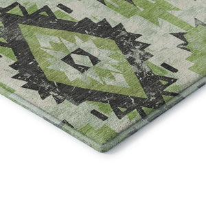 HomeRoots 9' X 12' Artichoke Green Southwestern Washable Area Rug with UV Protection for Busy Homes & Patios 706588