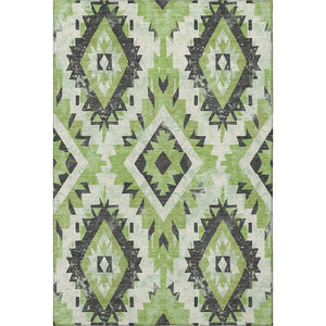 HomeRoots 9' X 12' Artichoke Green Southwestern Washable Area Rug with UV Protection for Busy Homes & Patios 706588