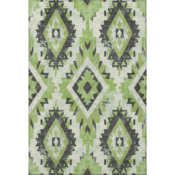 HomeRoots 9' X 12' Artichoke Green Southwestern Washable Area Rug with UV Protection for Busy Homes & Patios 706588