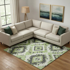 HomeRoots 10' X 14' Artichoke Green Southwestern Area Rug - Durable, Stain-Resistant, UV Protected for Homes 706589