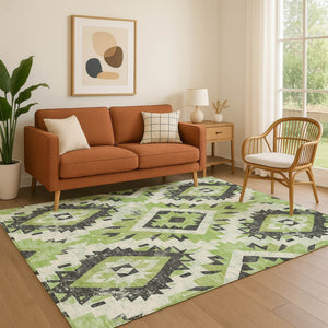 HomeRoots 10' X 14' Artichoke Green Southwestern Area Rug - Durable, Stain-Resistant, UV Protected for Homes 706589