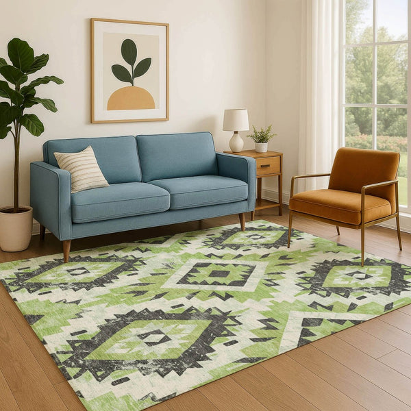 HomeRoots 10' X 14' Artichoke Green Southwestern Area Rug - Durable, Stain-Resistant, UV Protected for Homes 706589