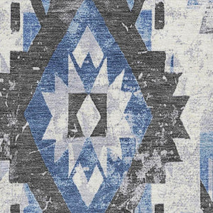 HomeRoots 5' X 8' Southwestern Area Rug in Blue, Charcoal & Ivory – Washable, UV-Protected, Stylish & Durable 706591