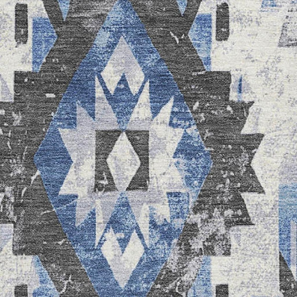 HomeRoots 5' X 8' Southwestern Area Rug in Blue, Charcoal & Ivory – Washable, UV-Protected, Stylish & Durable 706591