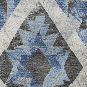 HomeRoots 8' Southwestern Washable Round Rug in Blue, Charcoal & Ivory – UV Protected, Stain-Resistant Design 706592