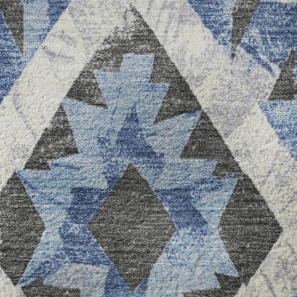 HomeRoots 8' Southwestern Washable Round Rug in Blue, Charcoal & Ivory – UV Protected, Stain-Resistant Design 706592