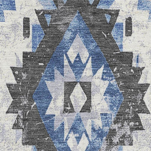 HomeRoots 8' X 10' Southwestern Blue Charcoal Ivory Washable Area Rug with UV Protection & Non-Slip Backing 706593
