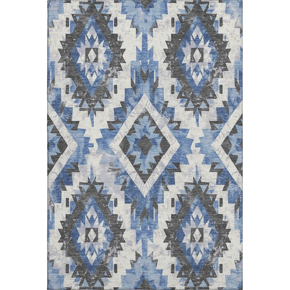 HomeRoots 9' X 12' Southwestern Washable Area Rug – Stylish Blue, Charcoal, Ivory Design with UV Protection! 706594