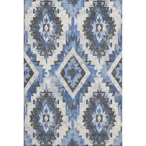 HomeRoots 9' X 12' Southwestern Washable Area Rug – Stylish Blue, Charcoal, Ivory Design with UV Protection! 706594