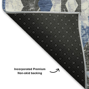 HomeRoots 9' X 12' Southwestern Washable Area Rug – Stylish Blue, Charcoal, Ivory Design with UV Protection! 706594