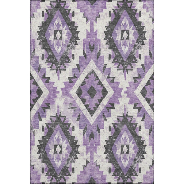 HomeRoots 5' X 8' Southwestern Area Rug in Purple, Charcoal & Ivory - Washable, UV-Protected & Non-Slip! 706597