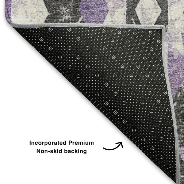 HomeRoots 5' X 8' Southwestern Area Rug in Purple, Charcoal & Ivory - Washable, UV-Protected & Non-Slip! 706597