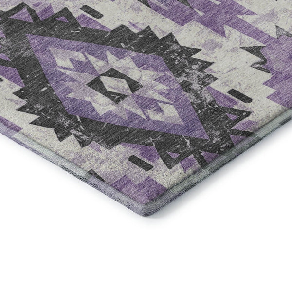 HomeRoots 5' X 8' Southwestern Area Rug in Purple, Charcoal & Ivory - Washable, UV-Protected & Non-Slip! 706597